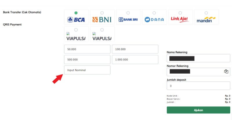 Menu Untuk Deposit & WD di Arizona88